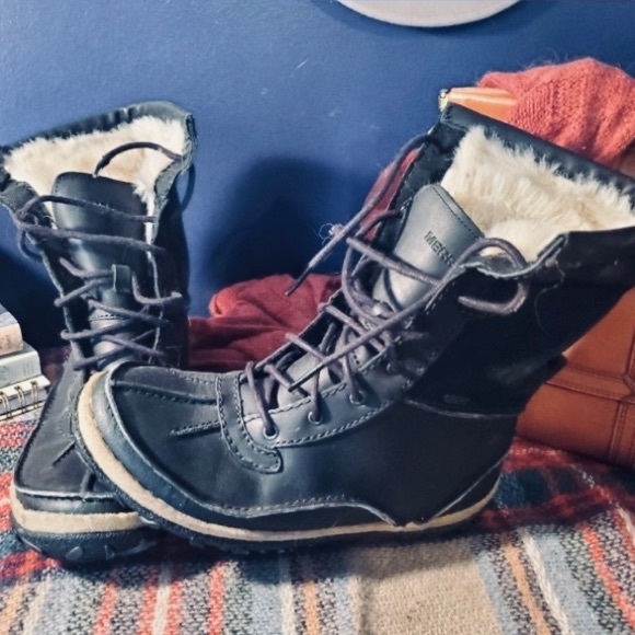 Boots MERRELL MID POLAR Waterproof Leather SELECT DRY Black Fur Lined Size 6 - Picture 4 of 15